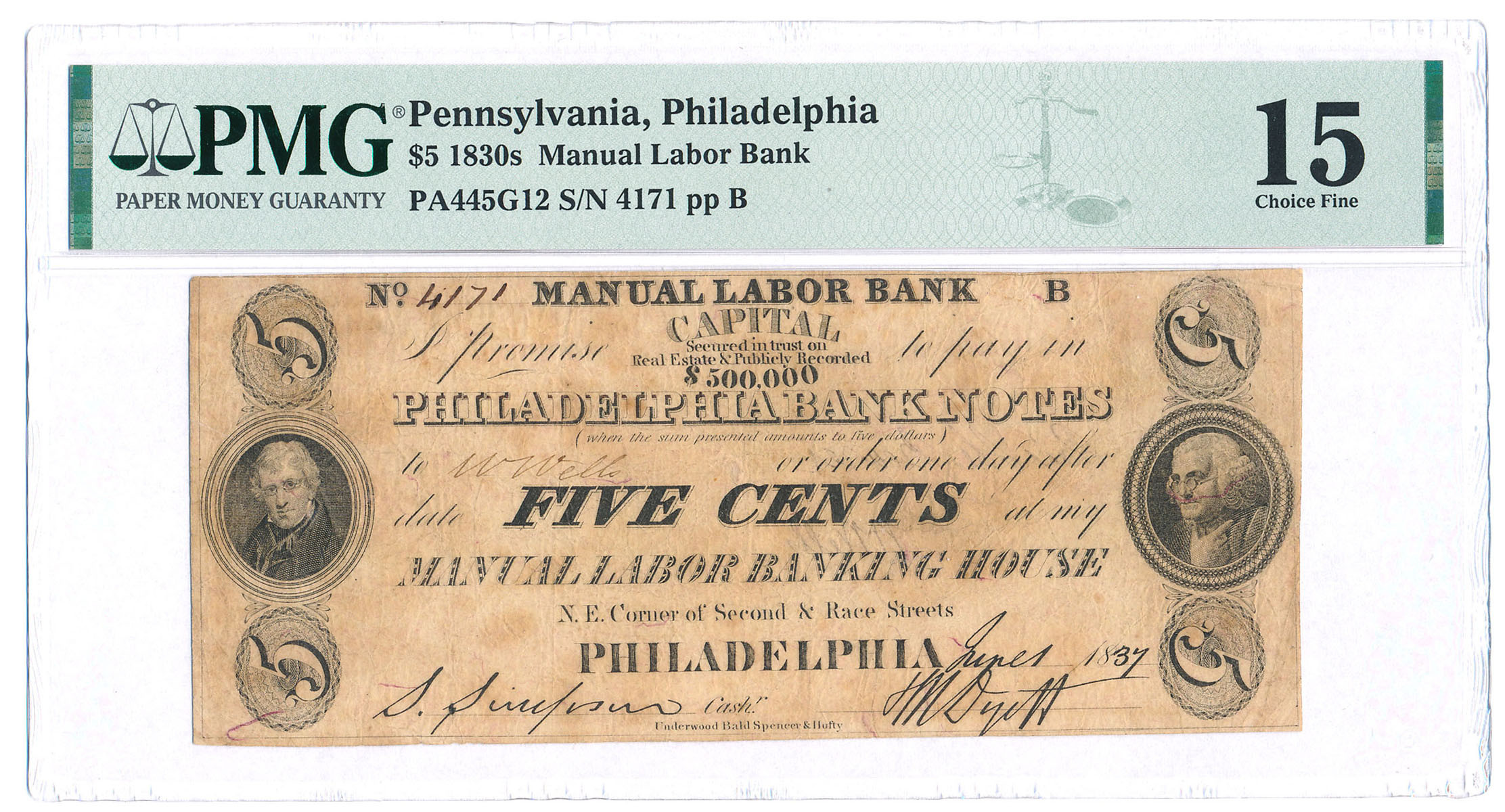 USA. Pensylwania, Filadelfia. 5 centów 1830 PMG 15